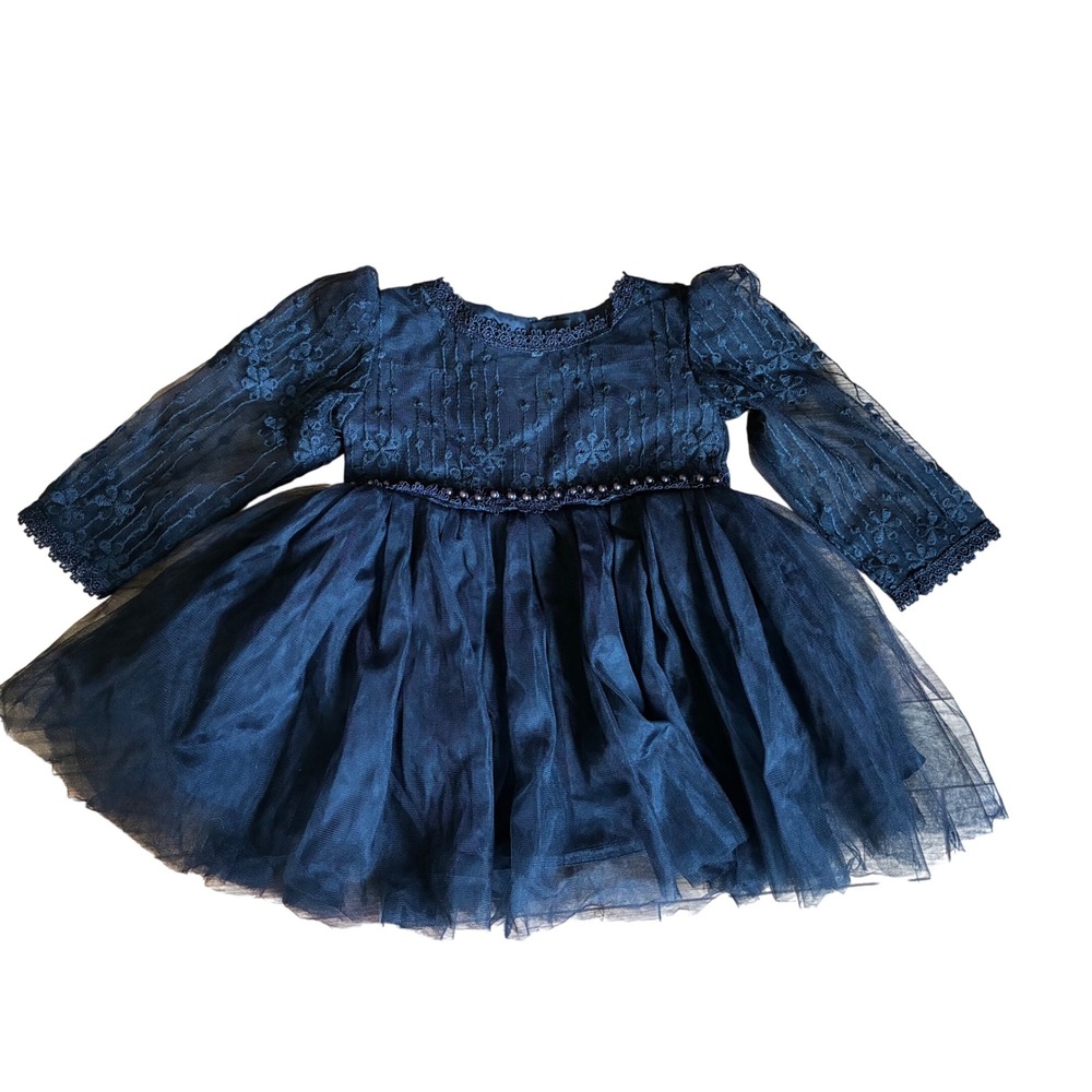 Black Lace Tulle Baby Girl Formal Dress Beaded 6-9M Halloween